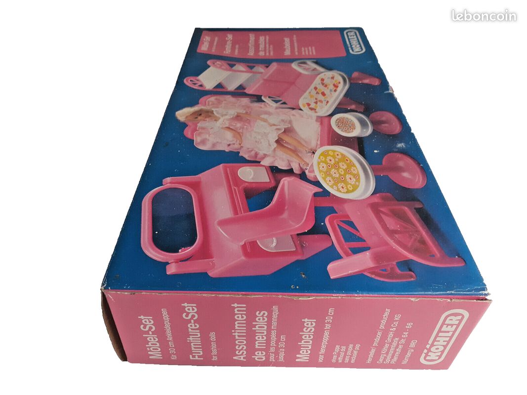 Coffret Mobilier Salon De Poupée Vintage En Plastique Dur - 5 Pièces Bleues - RARE
