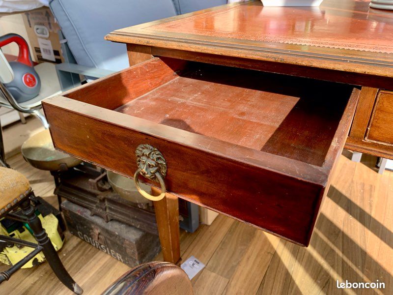 Ensemble bureau et 2 fauteuils style Empire bois massif et cuir (image 13)