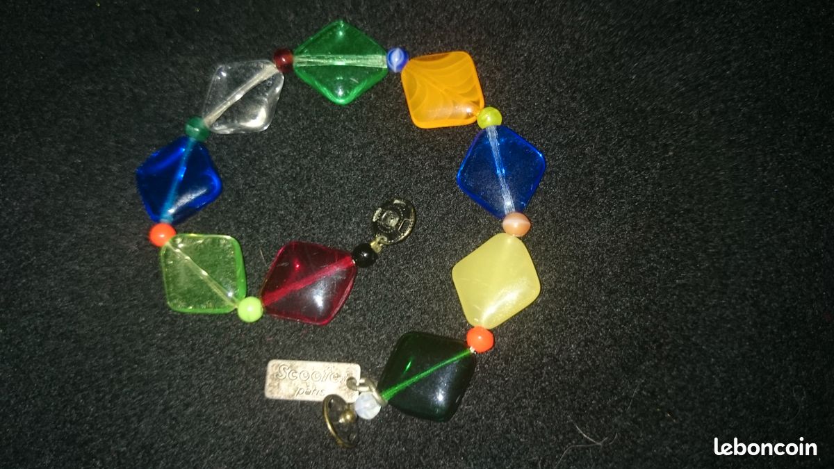 Bracelet marque Scooter multicolore perles losanges en pâte de verre (image 8)