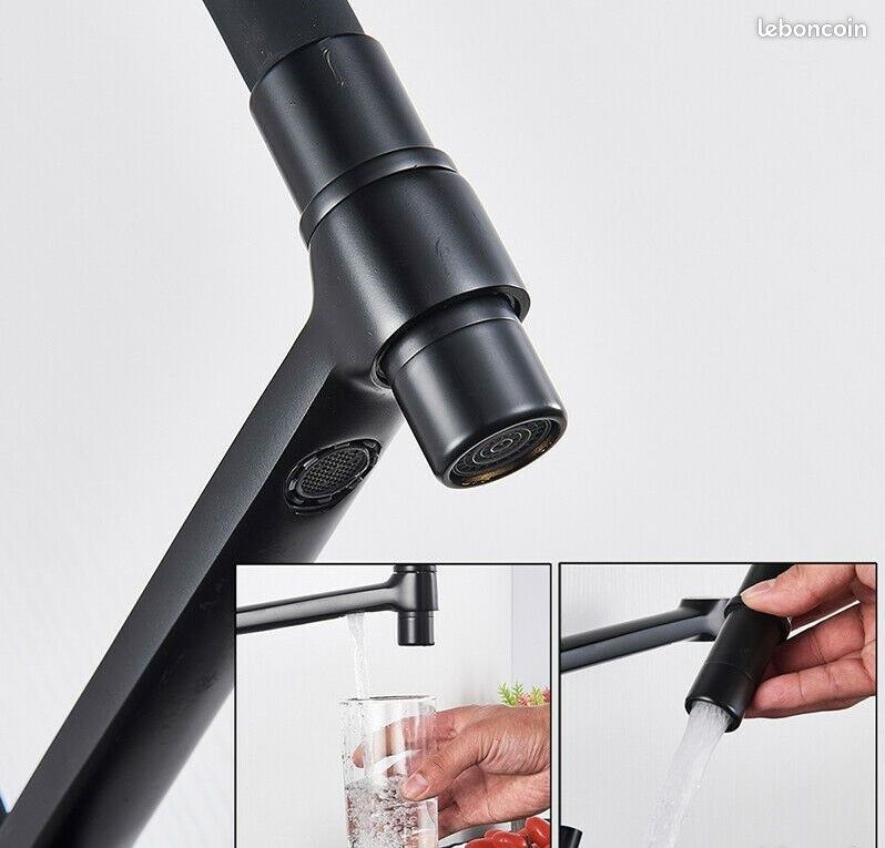 Robinet de cuisine noir mitigeur + douchette 360° (image 3)
