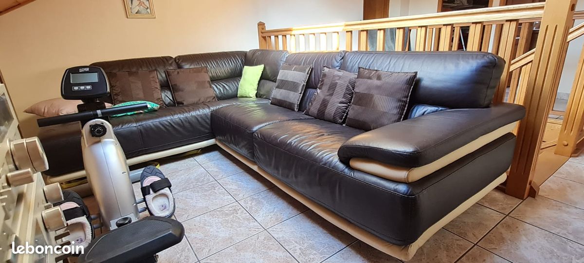 Canapé d angle très bon état cuir marron ,beige Poltrone e sofa Canapé d angle Marron et beige (image 2)