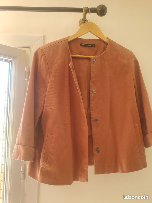 Veste rose (saumon foncé) manches 3/4, col rond (image 2)