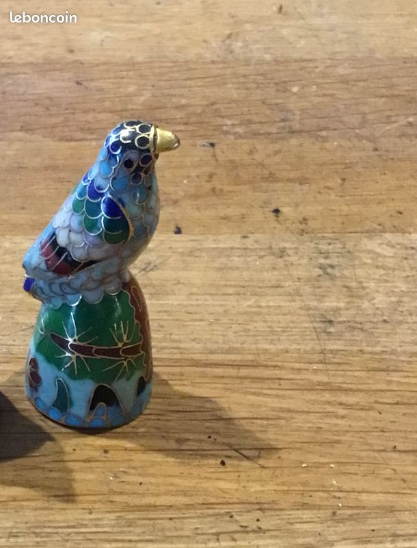 2 Dés à Coudre Tête D'oiseau - Cloisonné Vert Chinois - Occasion