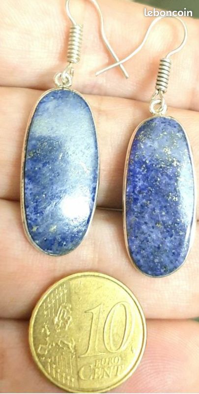 Boucles D'oreilles Clips Vintage Or - Cabochon Lapis Lazuli - Années 60 - Occasion