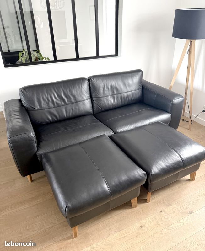 Canapé Design 2 Places En Cuir Noir Et Acier Chromé Tamara - Canapé Canapé Design 2 Places En Cuir Noir Et Acier Chromé Tamara - Canapé