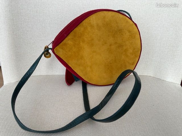 Sac à Main Charles Jourdan Vintage Baguette - Cuir Agneau Rouge/noir, Bandoulière Amovible, Années 70