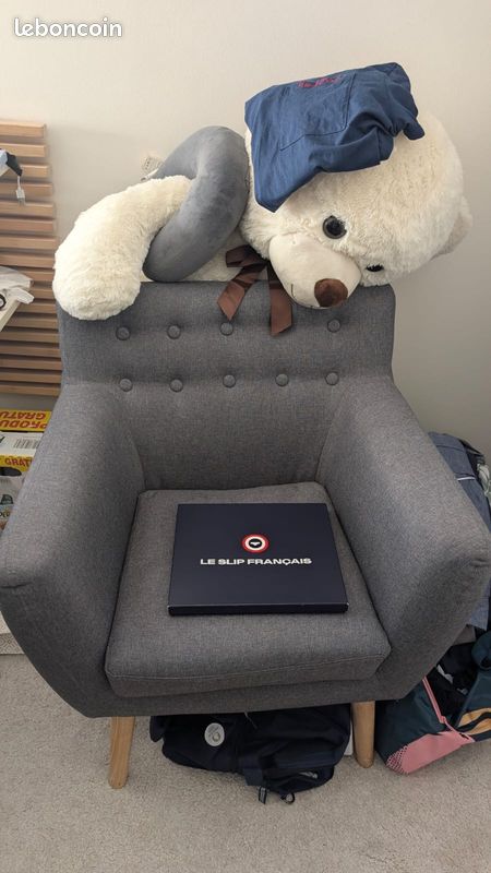 Fauteuil scandinave gris clair chiné – Très bon état (image 1)