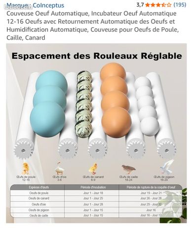 Couveuse Oeuf Automatique,Incubateur Oeuf Automatique 16 Oeufs Avec Retournement Automatique Des Oeufs Et Humidification