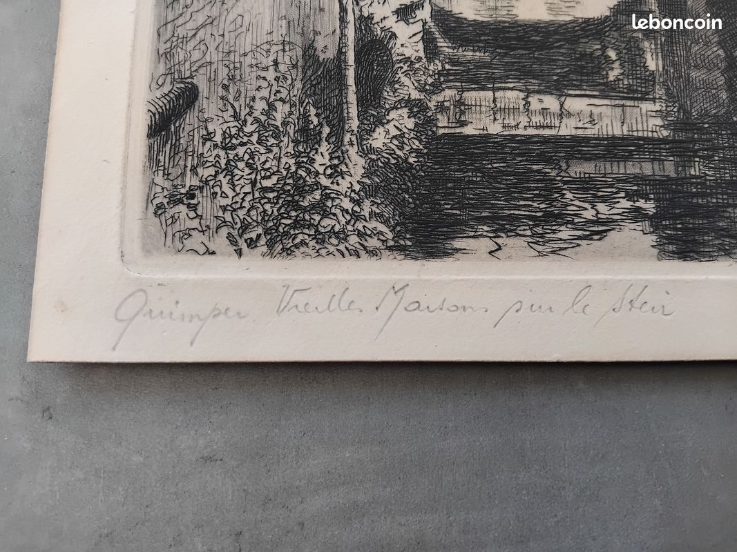 Gravure - Quimper, vieilles maisons sur le Steïr - Signé ROBIN (image 2)