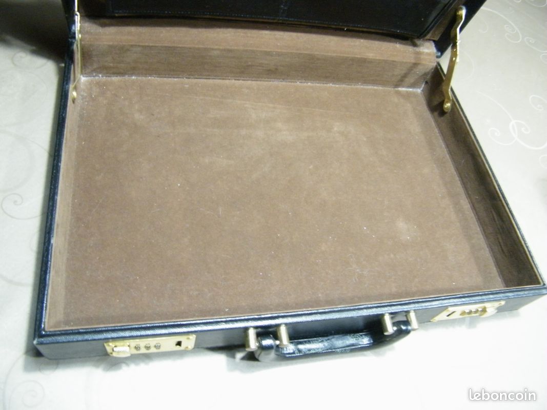 Elégant attaché case vintage noir avec une bande brun ocre (image 3)