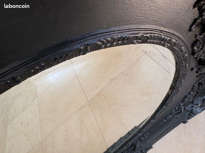 Magnifique miroir mural ovale de style classique baroque, finition noire (image 4)