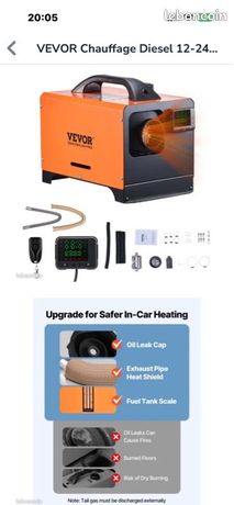 Chauffage Diesel VEVOR 2kW - Bluetooth Et APP - 12/24V Pour Camping-car, Fourgon, Atelier