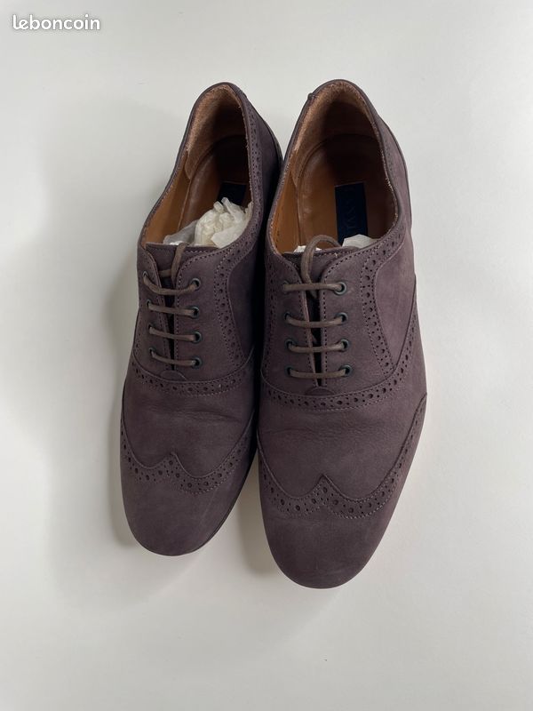 Derbies souples type Richelieu de la marque Lanvin en veau foulonné de couleur violette/aubergine taille 41 (image 3)