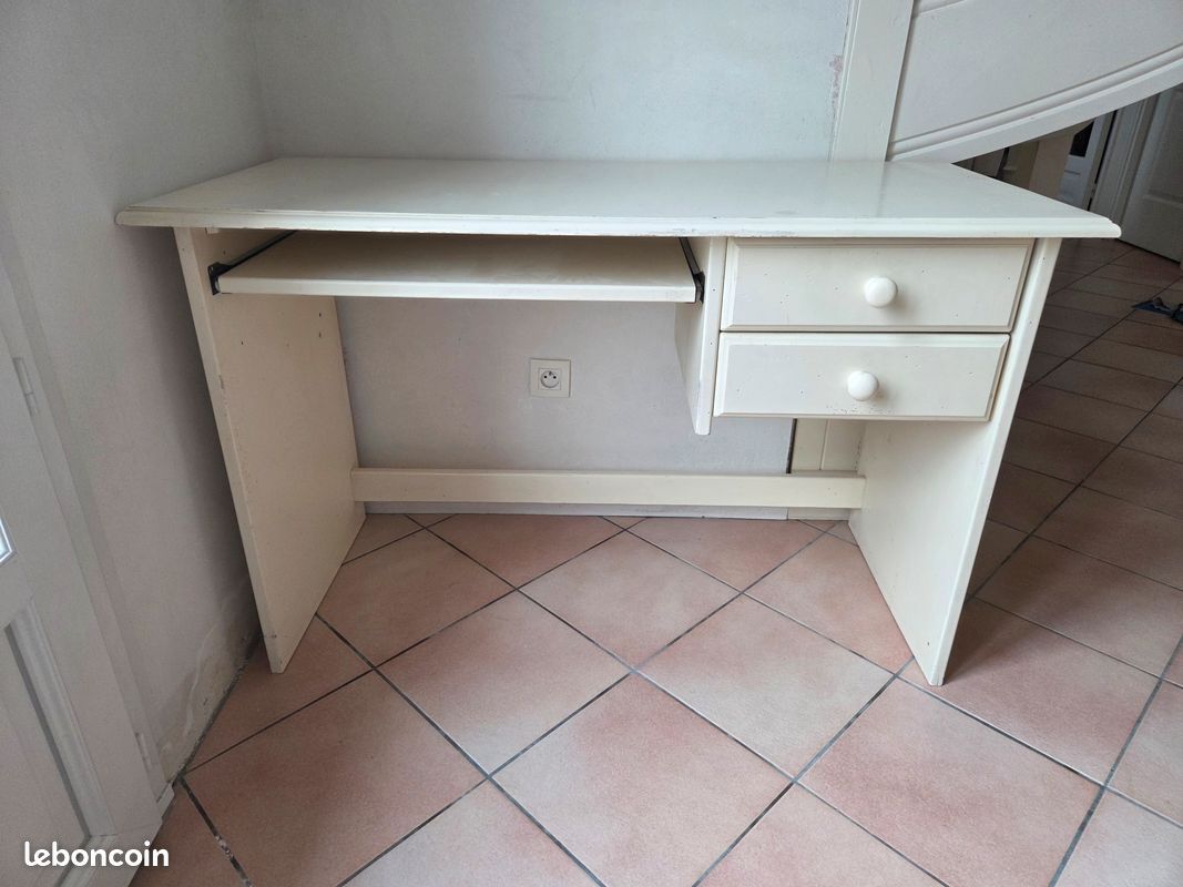 Bureau + chevets bois massif blanc (image 1)