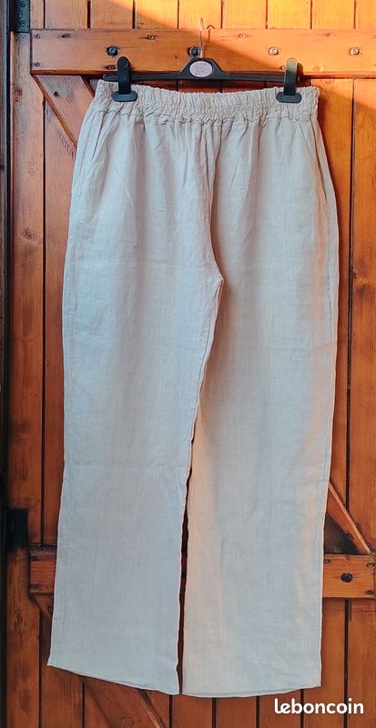 Pantalon beige en lin, femme, taille XL/42 (lisa2163/lisa2163-femme42) (image 4)