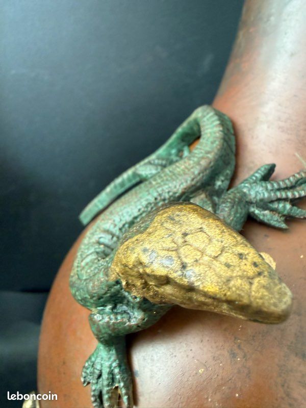 RARE Antique Napoleon III Japonisme Vases Pair Bronze Lizards Papillon France (image 12)
