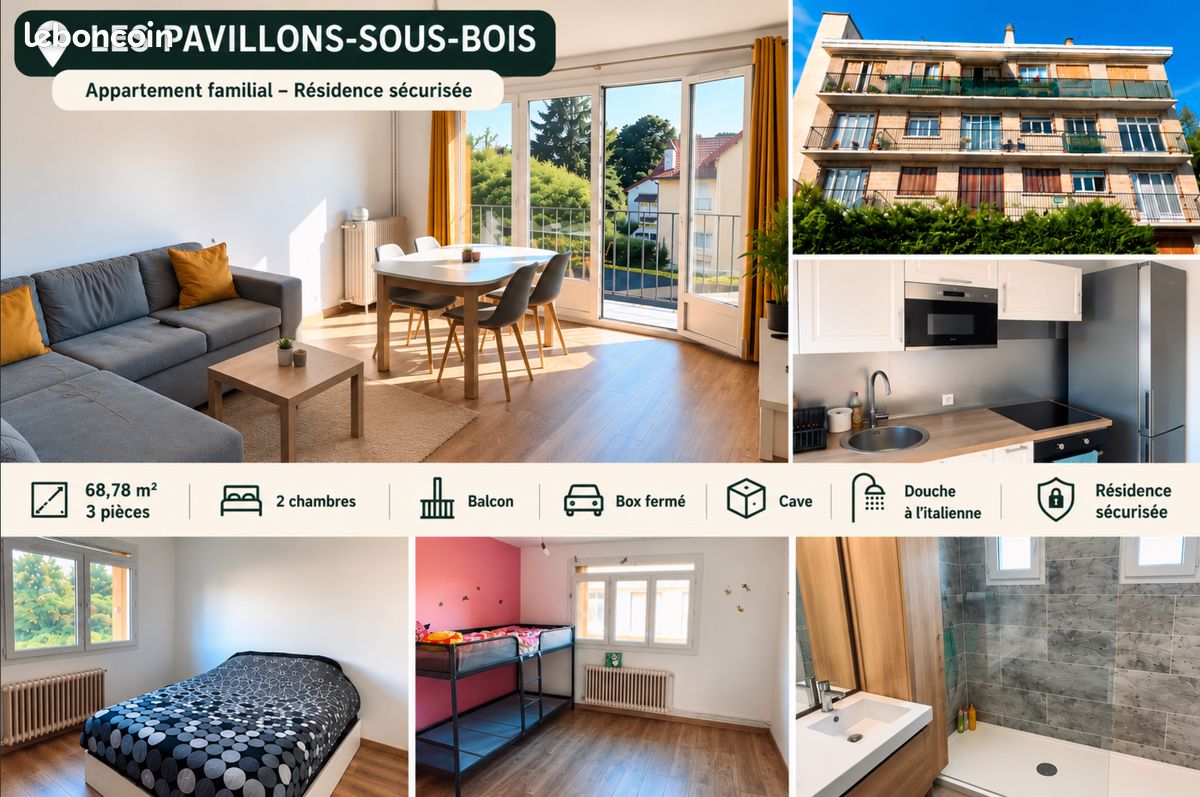 Appartement 3 pièces 69 m² · aux Pavillons-sous-Bois · 68,8 m² · 1 370 €/mois