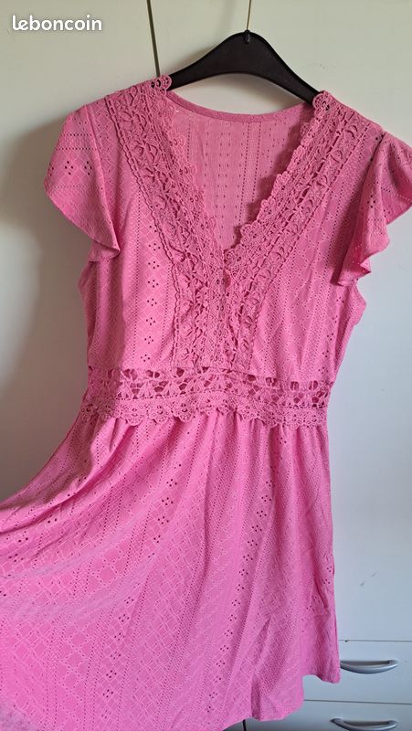 Robe Été Femme Rose Broderie Anglaise Plage Vacances (image 3)