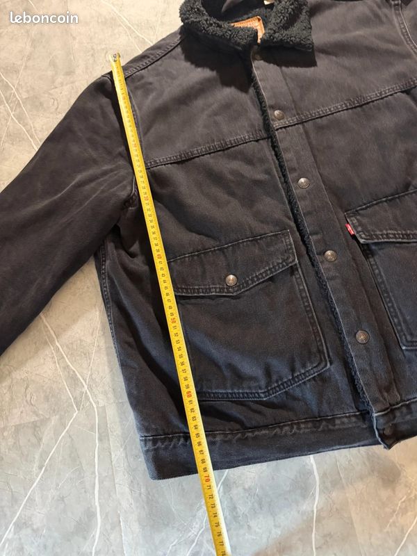 Veste en jeans levi's denim, interieur sherpa mouton, chore coat denim effet délavé, taille XXL (image 11)