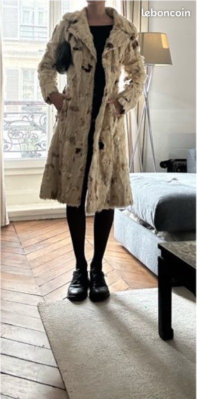 Manteau De Fourrure Beige Vintage - Taille 36 - Style Basique - Occasion Très Bon État