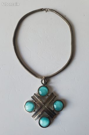 Pendentif Vintage Verre Taillé Et Métal – Dim 2 X 1,2 Cm – Bon état
