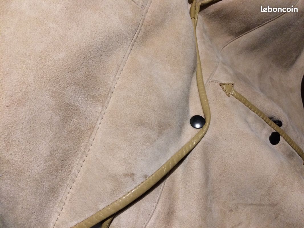 Manteau Femme En Cuir Mouton Retourné Beige – Taille 40, Réversible, Neuf Avec étiquettes