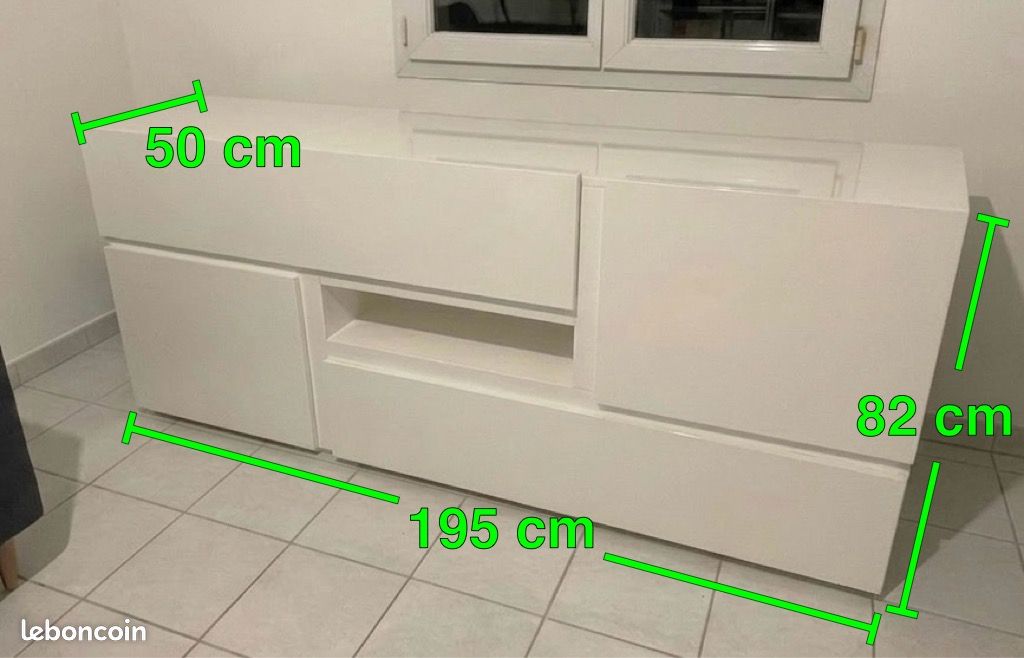 Buffet design GUAL blanc laqué LED 195cm (image 4)
