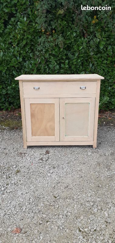 Buffet parisien 1 tiroir 2 portes hêtre massif bois brut (image 2)