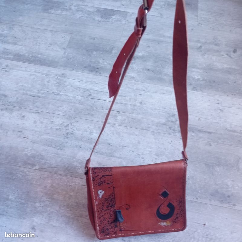 Besace musette vintage en cuir marron pour homme femme cuir 1980