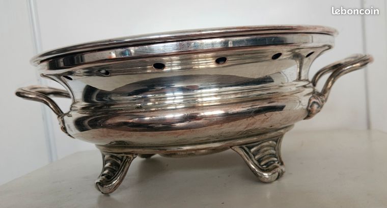 Ancien Chauffe-plat En Métal Argenté, Art De La Table Français Vintage