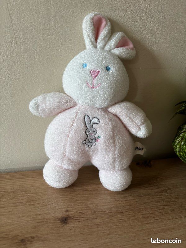 Doudou peluche lapin rose blanc phosphorescent luminou Jeux Jouets