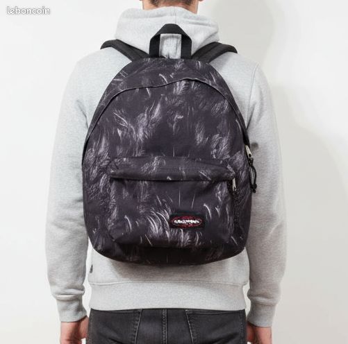Sac à dos Eastpak avec garantie 30 ans gris blancs motifs plumes