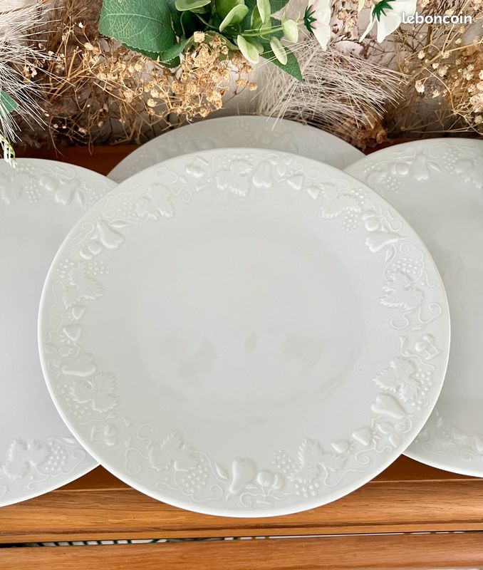 🌺🌸 White Collection - Lot n° 2602 - 6 Assiettes plates "California" - Deshoulières - Limoges 🇫🇷 (image 3)