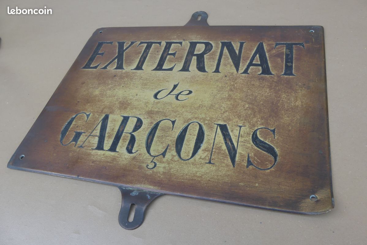 Ancienne plaque "Externat de garçons" laiton vintage déco école publique (image 4)