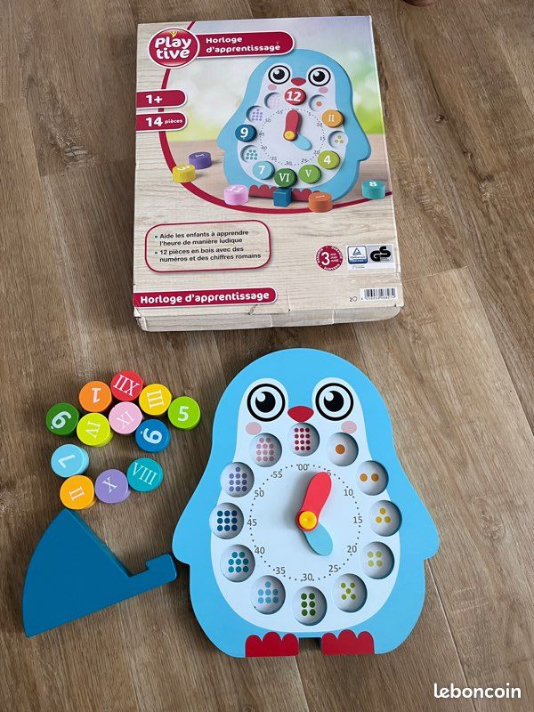 Horloge Éducative En Bois TNSLAND – Apprendre à Lire L'Heure, Jeu Montessori Pour Tout-Petits, Avec 15 Cartes Double Face, Cadeau Éducatif Dès 3 Ans