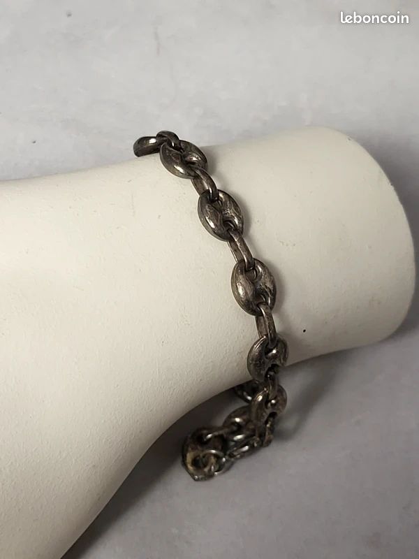 BRACELET GOURMETTE GROS maillons cercles en argent unique bijou vintage 5833 EUR 120,00 - FR