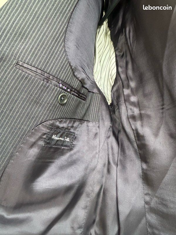 Blazer Veste de Costume Massimo Dutti Homme Gris Rayures Noires Taille 52 (image 3)