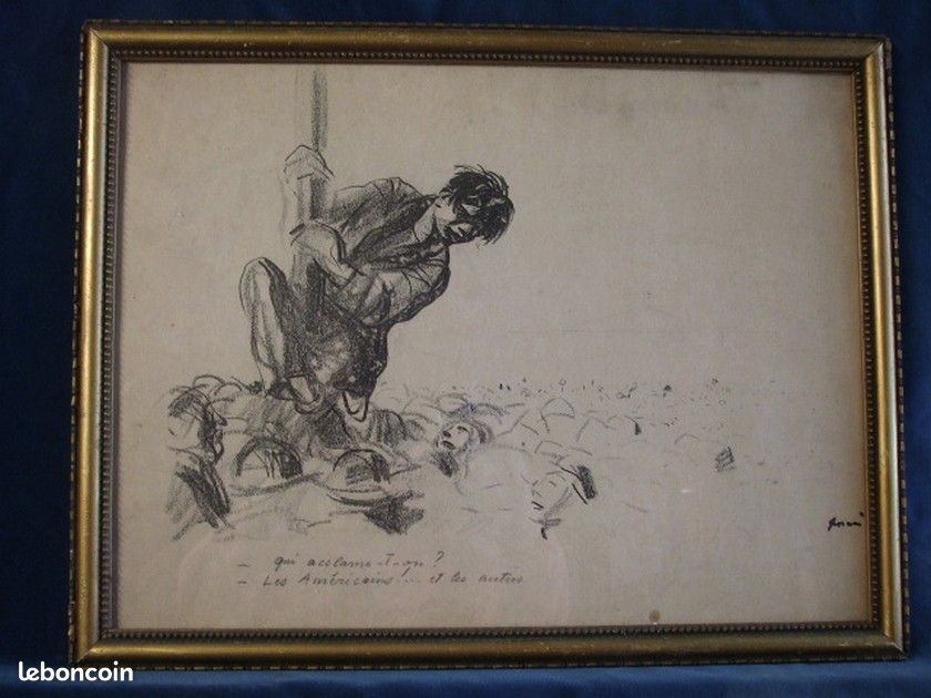 Lithographie Guerre 1914/1918 Entrèe des Etats-Unis Américains encadrée JLForain (image 1)
