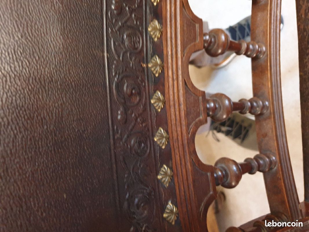Lot 8 chaises Henri 2 bois et cuir (image 3)