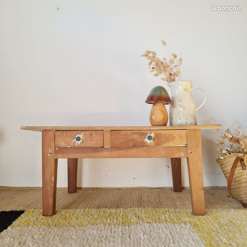 Table Basse Vintage Maison Du Monde – Bois Massif – 120x60x40 Cm – Marron