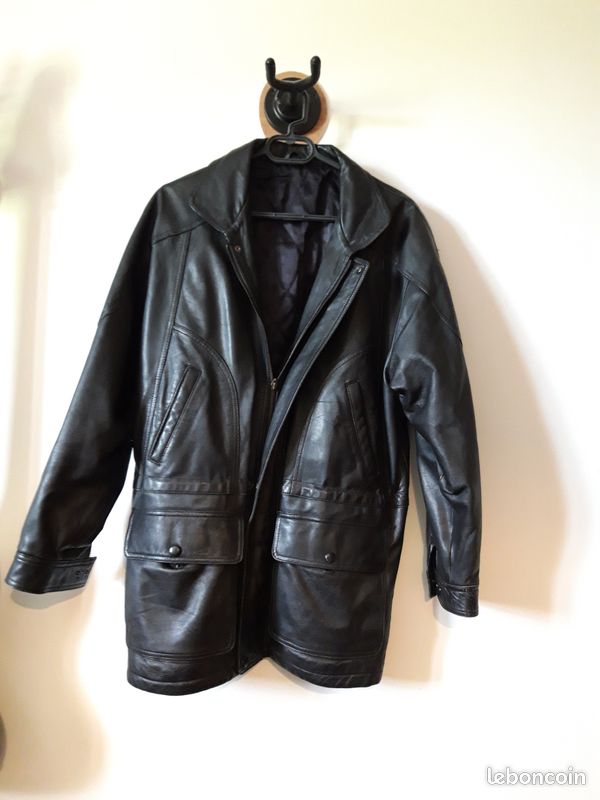 Veste cuir noir moltonnee homme (image 2)
