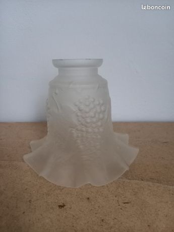 VASE BOULE EN VERRE BLEU 1930 DECOR GEOMETRIQUE FLORAL H3503 - Vendu