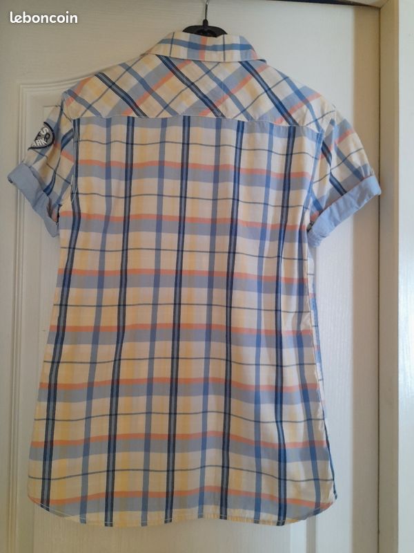 Chemise à carreaux jaune pâle et camaieu de bleu (image 2)