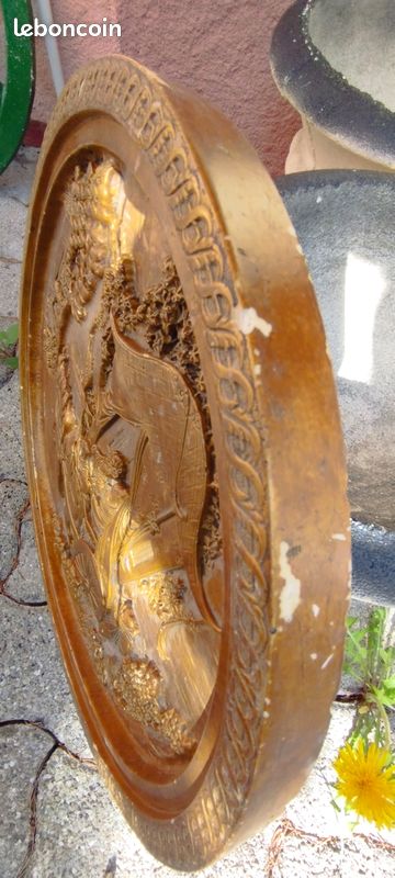 Plateau, bas-relief, décor asiatique, vintage, état satisfaisant (image 13)
