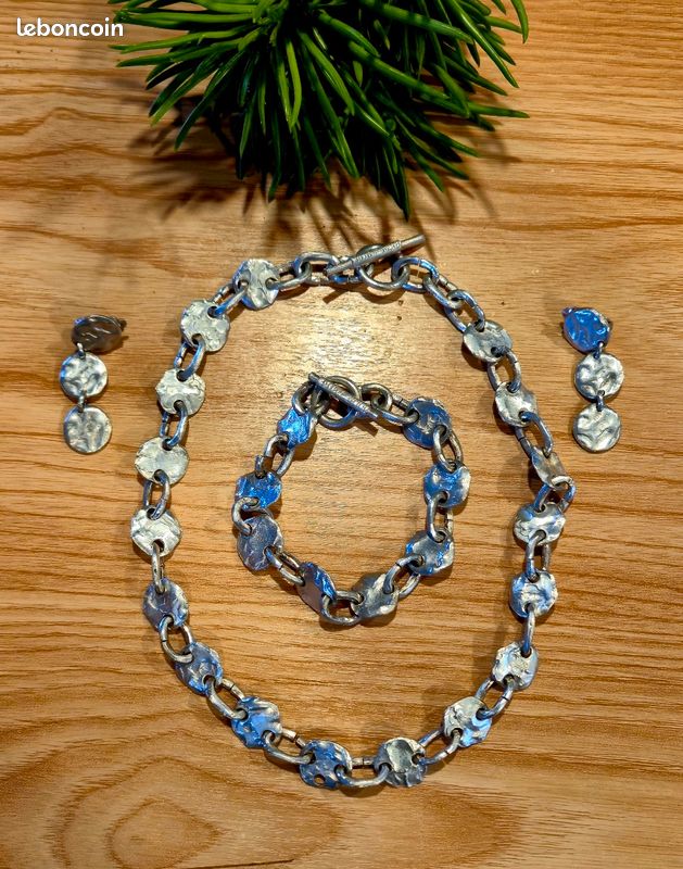 Parure Vintage Biche De Bere - Collier & Bracelet Moderniste Doré Perles Résine - Occasion Excellent état