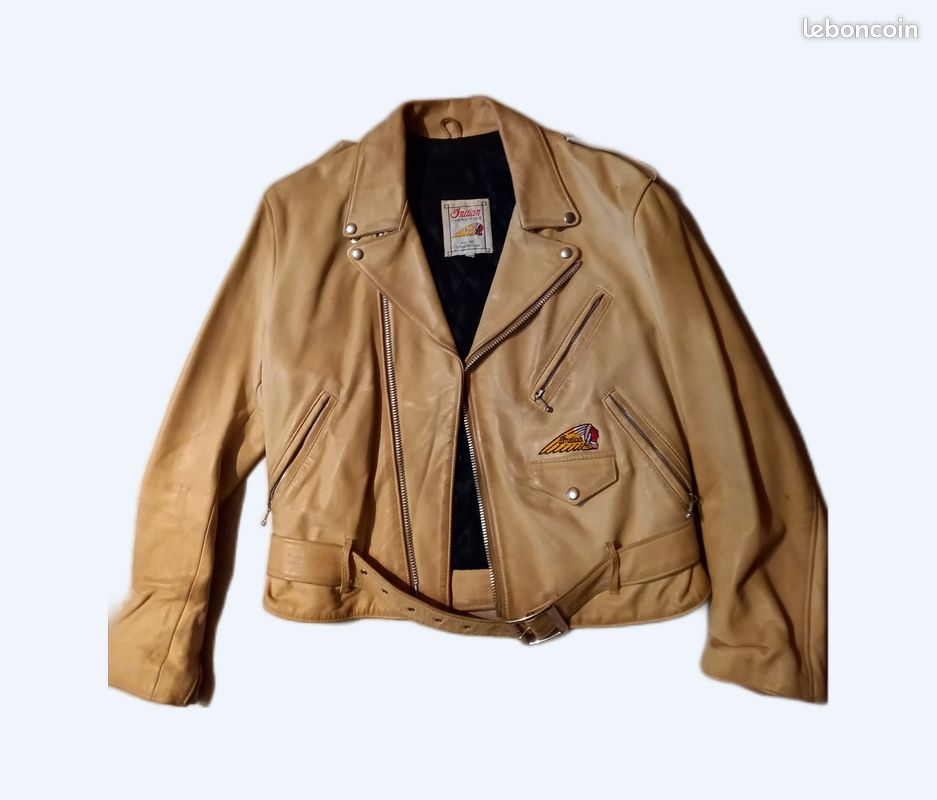 Blouson cuir crème Indian motocycle vintage taille 42 Vêtements