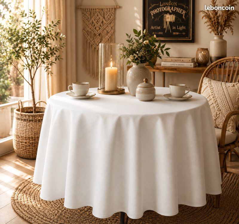 Nappe coton ronde 160 damassée blanche neuve (image 5)