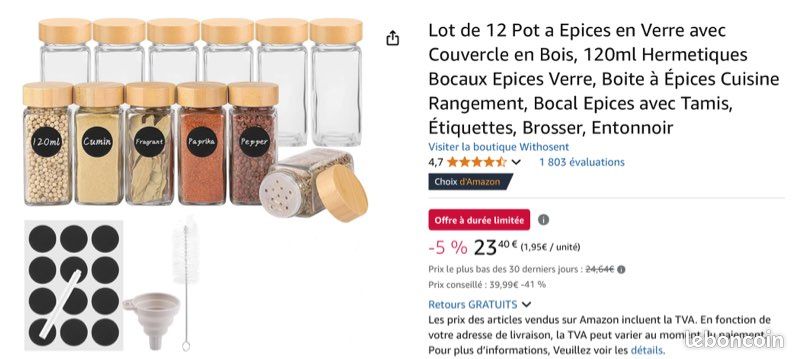 12 Pots à Épices En Verre Avec Couvercle Bois - 120ml - Étiquettes Et Entonnoir - Rangement Cuisine