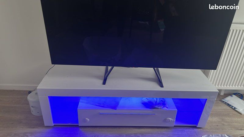 Meuble télé blanc laqué avec led (image 2)