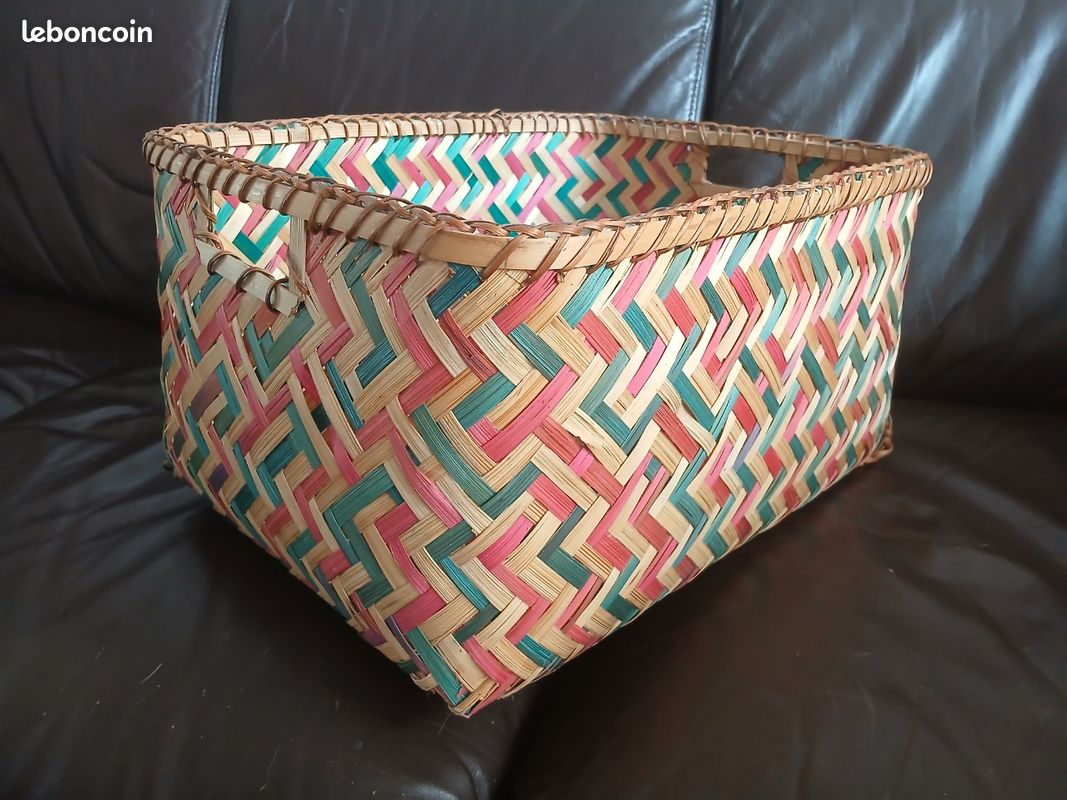 Panier bambou tressé rectangulaire multicolore (image 4)